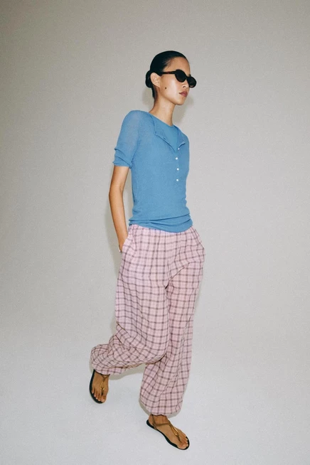 Женские брюки ZARA ZW COLLECTION PLAID BALLOON, розовые
