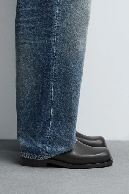 Мужские кожаные ботинки ZARA с боковой молнией, черные