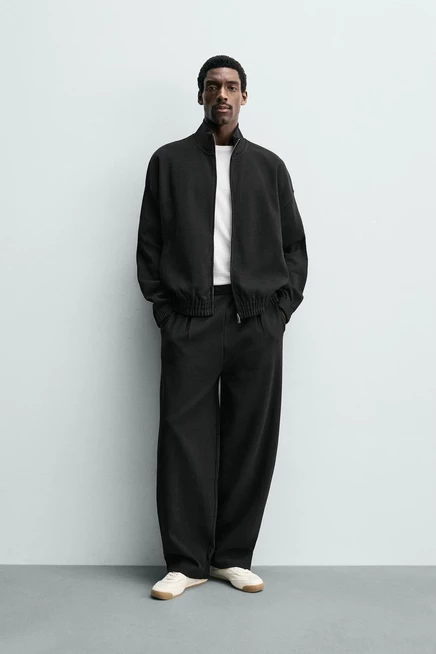 Мужской свитшот Zara Interlock на молнии, черный