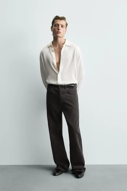 Мужские джинсы Zara flare с восковым эффектом, коричневые