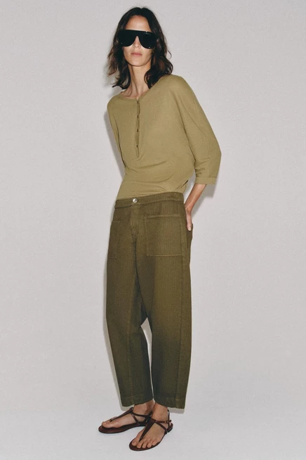 Женские брюки ZARA ZW Collection Barrel, цвета хаки