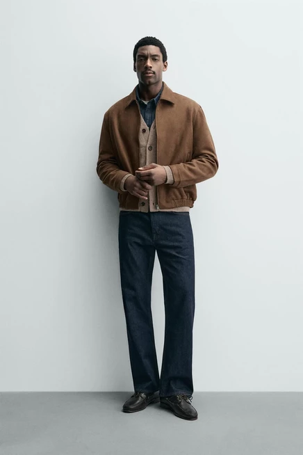 Мужская куртка ZARA из искусственной замши, коричневая