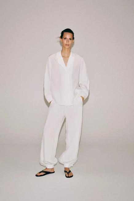Женская рубашка ZARA ZW Collection с льном, белая