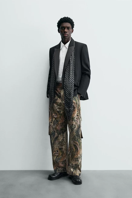 Мужские брюки ZARA barrel fit карго с пейсли-принтом
