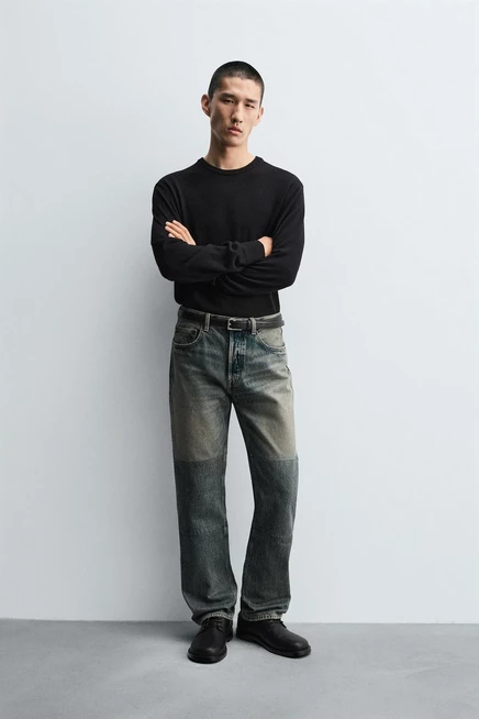 Мужские джинсы zara прямого кроя с швами, синие