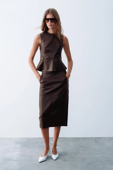 Женский топ ZARA под кожу с золотым декором, бордовый
