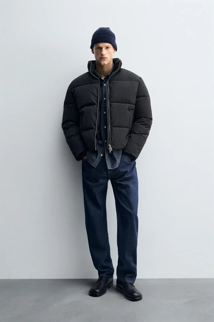 Мужская стеганая куртка Zara водоотталкивающая, черная