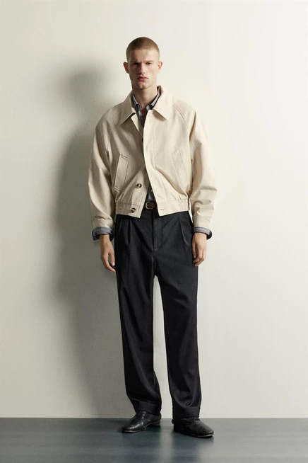Мужская укороченная рубашка-куртка ZARA из хлопка, бежевая