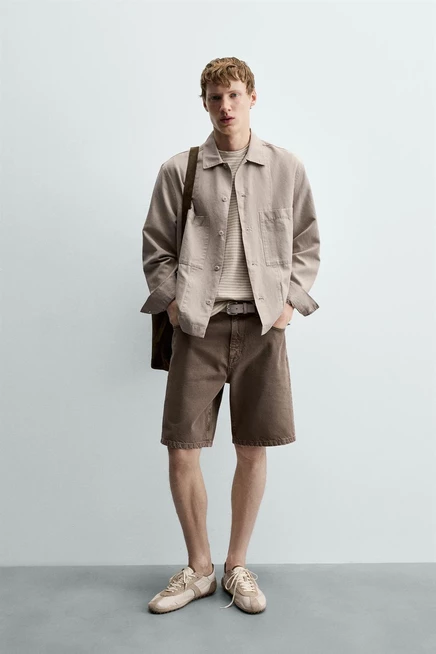 Мужские джинсовые шорты Zara, свободные, коричневые
