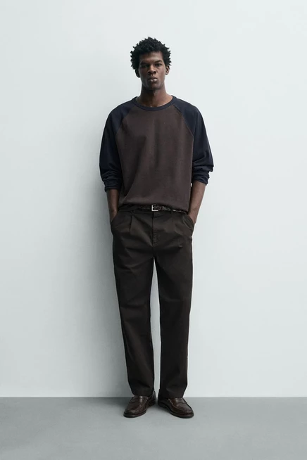Мужские брюки ZARA со складками, коричневые