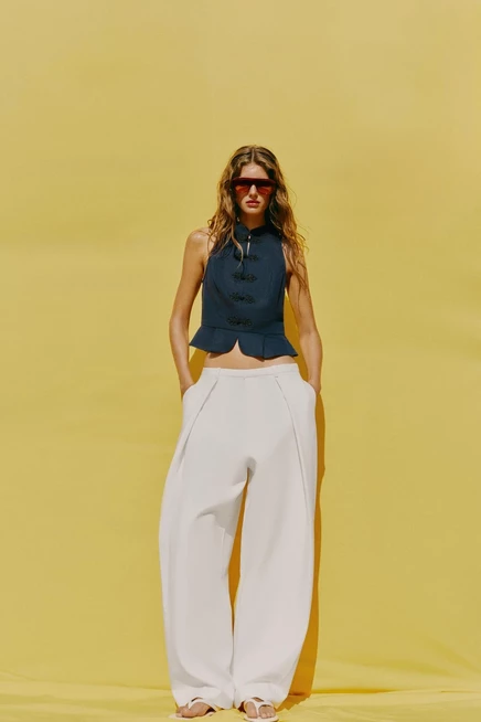 Женский льняной топ Zara с баской, индиго