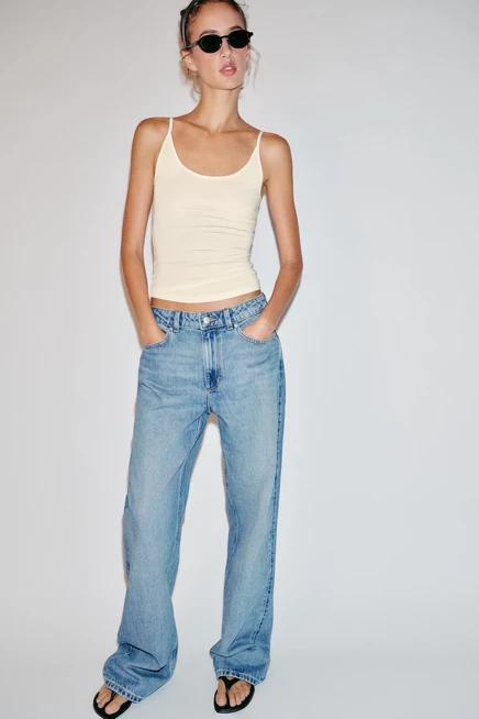 Женский топ ZARA на тонких бретелях, устрично-белый