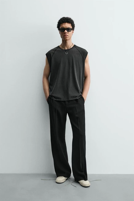 Мужская майка ZARA с эффектом стирки, антрацитовая