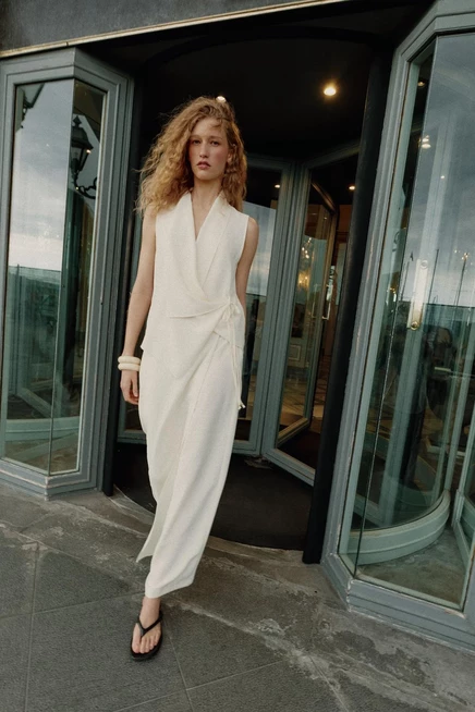 Женский топ ZARA Flowy Wrap, жемчужно-белый