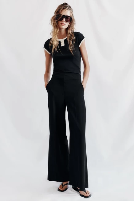 Женский топ ZARA с контрастным кантом, черный