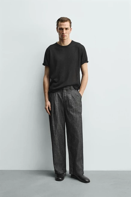 Мужские брюки ZARA из хлопка с льном, черно-белые