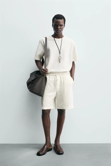 Мужские шорты ZARA Textured Jogger, молочные