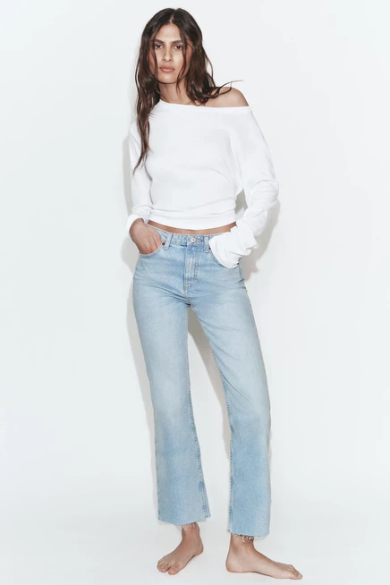 Женские джинсы ZARA TRF Flare Cropped, голубые
