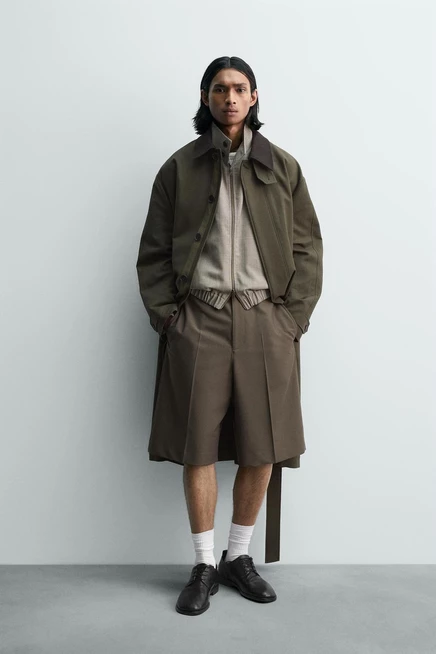 Мужские шорты ZARA свободного кроя, темно-зеленые