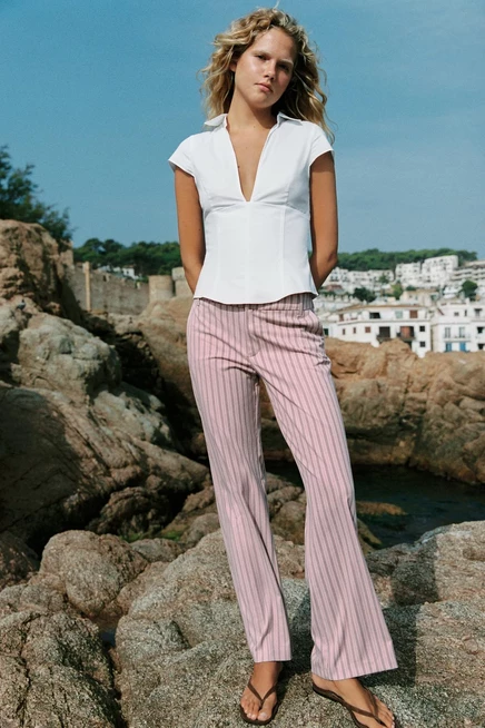 Женские брюки Zara с низкой посадкой, светло-розовые