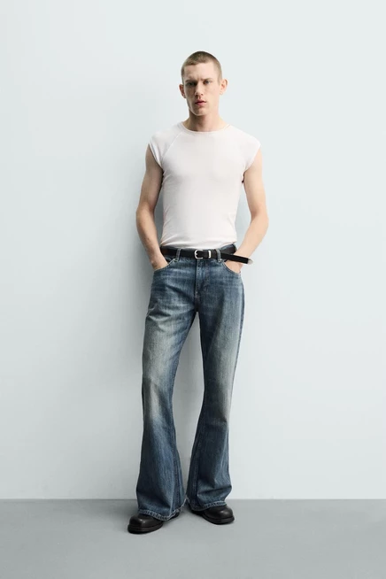 Мужские джинсы ZARA Flare Fit, сине-зеленые
