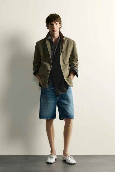 Мужские джинсовые шорты ZARA прямого кроя, синие