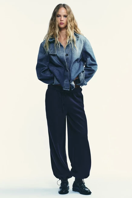 Женские прямые брюки Zara Basic из футера, темно-синие