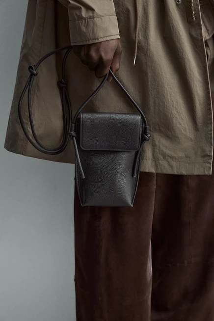 Мужская сумка через плечо ZARA из кожи, черная