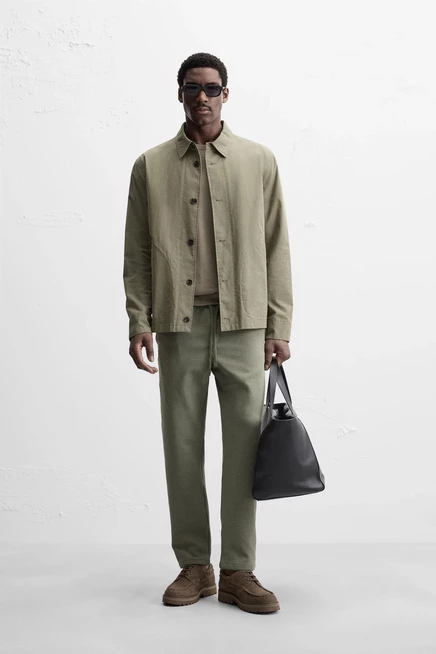 Мужские джоггеры ZARA Comfort на резинке с шнурком, светло-хаки