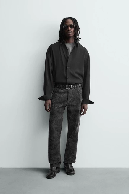 Мужские джинсы ZARA Abstract Jacquard прямого кроя, черные