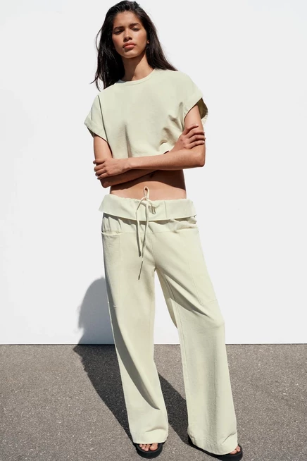 Женские брюки Zara с кулиской на талии, зеленые