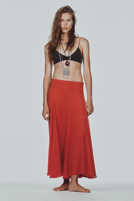 ДЛИННАЯ ЮБКА-КЛЕШ ОТ ZARA red / coral