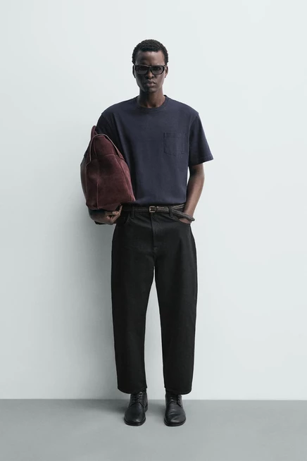 Мужские джинсы ZARA широкие с зауженным низом, черные