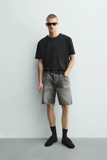 Мужские джинсовые шорты ZARA прямого кроя, серые