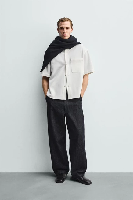 Мужская рубашка-куртка ZARA не требующая глажки, слоновая кость