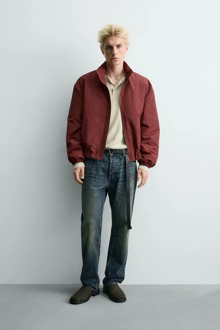 Мужская стеганая ветровка Zara в клетку, темно-красная