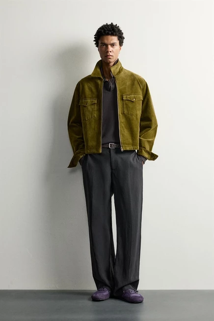 Мужская рубашка-куртка ZARA из вельвета, оливковая
