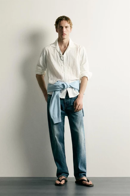 Мужская рубашка ZARA с застежками-узелками, белая