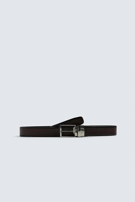 Мужской двусторонний кожаный ремень ZARA, коричневый