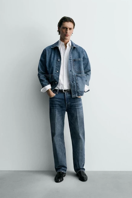 Мужская джинсовая куртка ZARA Relaxed Fit, средне-голубая