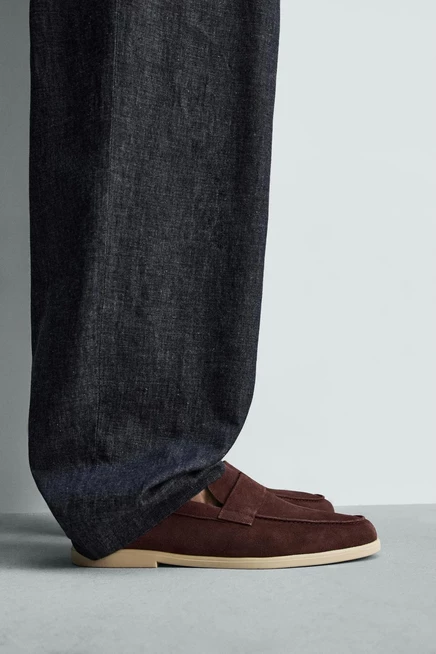 Мужские лоферы ZARA кожаные, бордовые