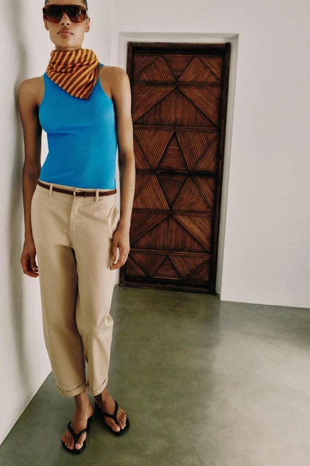 Женские брюки Zara Chino с плетеным поясом, светло-коричневые