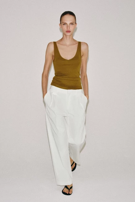 Женский хлопковый топ ZARA, оливковый