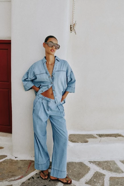Женская джинсовая рубашка Zara Z1975, синяя