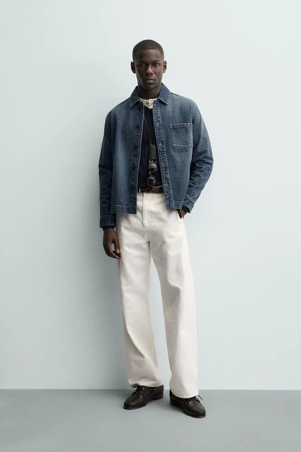 Мужская джинсовая рубашка ZARA с эффектом потертости, синяя