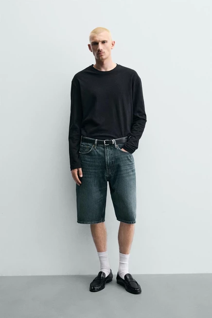 Мужские джинсовые шорты Zara свободного кроя, сине-зеленые