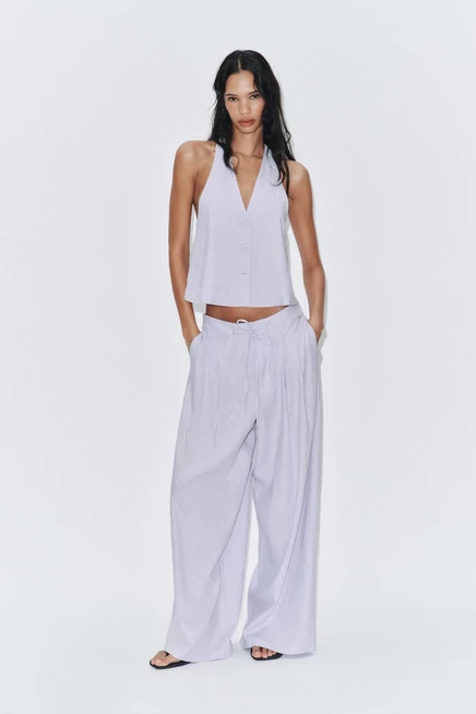 Женские широкие брюки ZARA с защипами, сиреневые