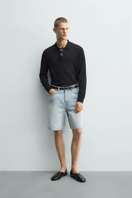 Мужские джинсовые шорты ZARA прямого кроя, голубые