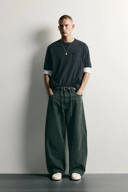 Мужские брюки ZARA с кулиской, темно-зеленые
