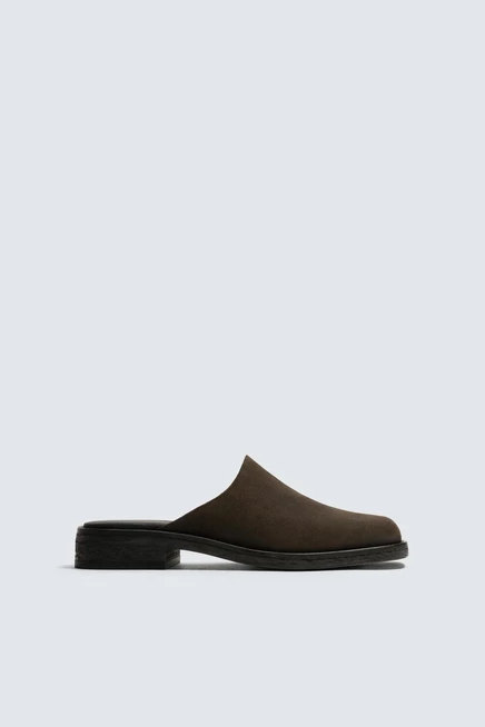 Мужские сабо ZARA из сплит-кожи, коричневые